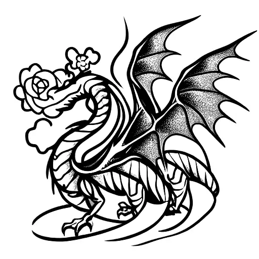 European Dragon With Flowers