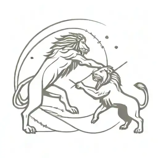 A Celestial Lion And Archer Intertwined In A Cosmic Dance