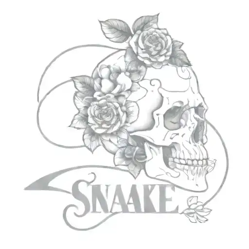 Snake Coming Out A Skull And Flowers Surrounding The Skull And A String Of Fate
