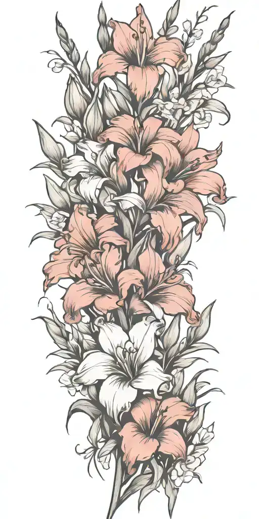 Gladiolous Flowers Grouped With Red Roses Tattoo Sleeve