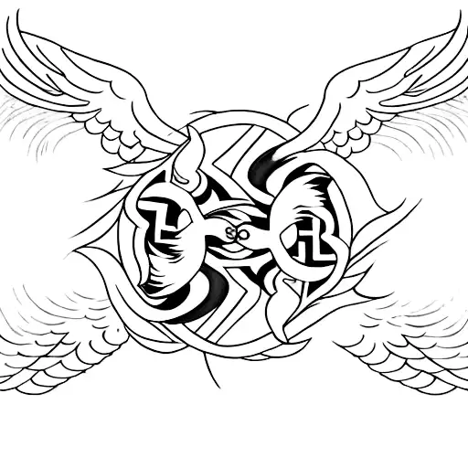 Phoenix And Dove Intertwined Like A Yin And Yang Symbol