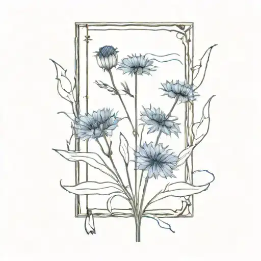 A Minimalist Tattoo Of A Book With A Cover Made Of Cornflowers