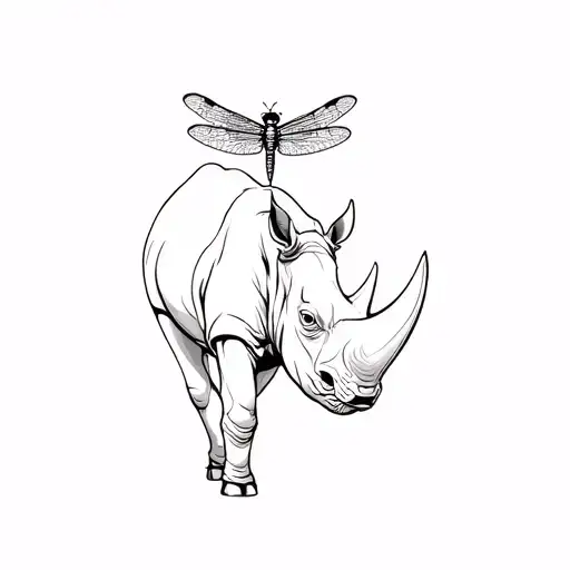 Rhino With Dragonfly Perched On Its Head