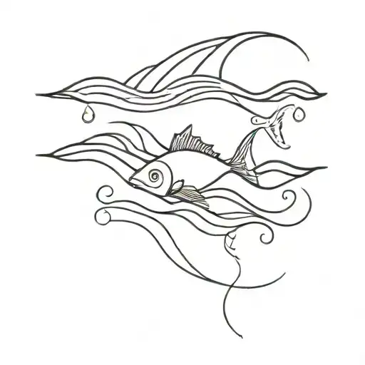 Waves And A Fish Above Them