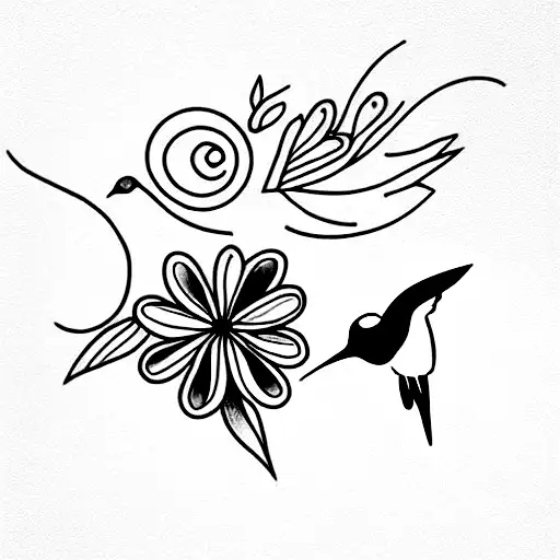 Flower And Hummingbird And A Cat