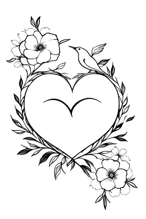 Birds And Flowers Intertwined Hearts