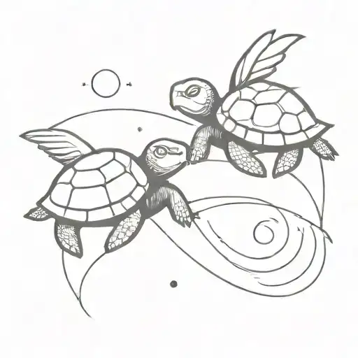 Two Baby Turtles With Wings On Saturn