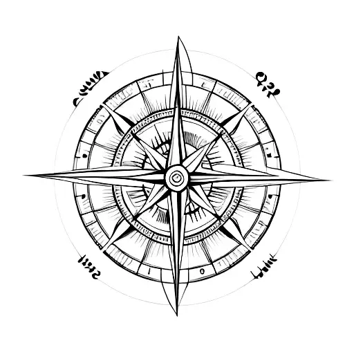 A Minimalist Tattoo Of A Compass With Musical Notes Incorporated Into The Design