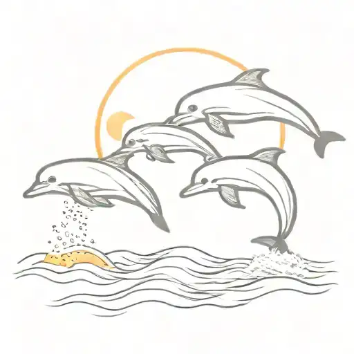 Family Dolphins Jumping In The Sunset Of Ocean Around The World