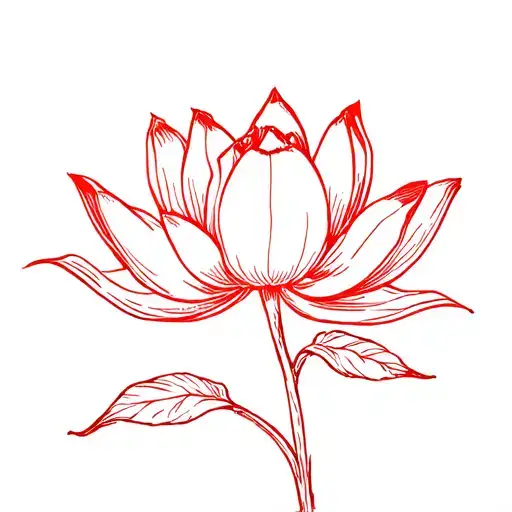 Lotus Flower Blooming Red Ink
