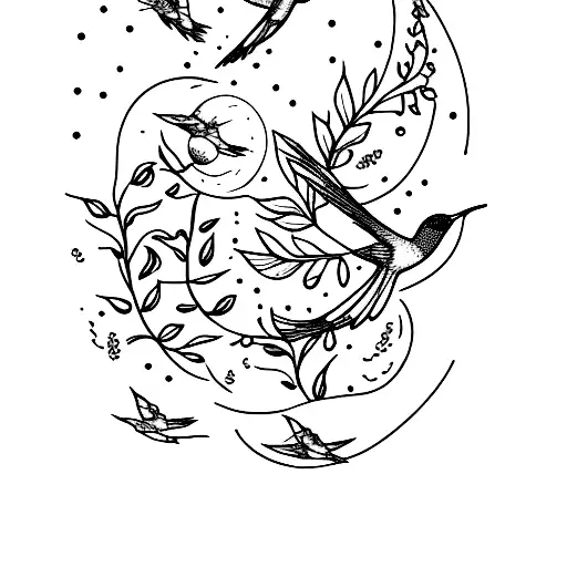 Moon With Hummingbirds