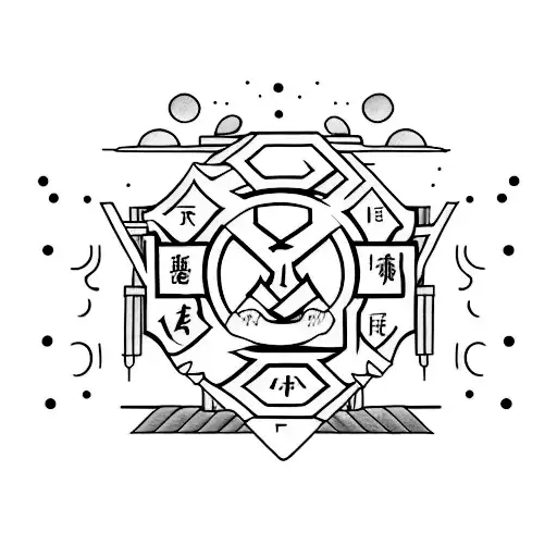 A Minimalist Tattoo Of A Martial Arts Pose With Elements Of Nature Surrounding It