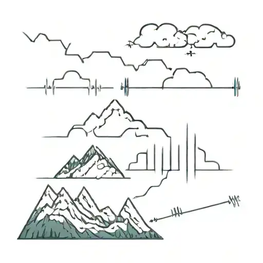 Mountains And Brain And Barbell In Heartbeat Line