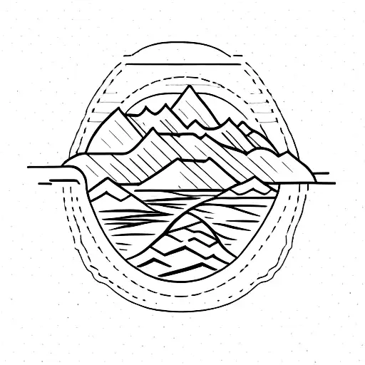 A Minimalist Silhouette Of A Mountain Range With A Winding Hiking Trail Leading Up To The Peaks