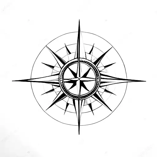 A Minimalist Tattoo Of A Compass With A World Map Background