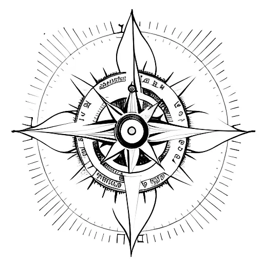 A Minimalist Tattoo Of A Compass Surrounded By Roses
