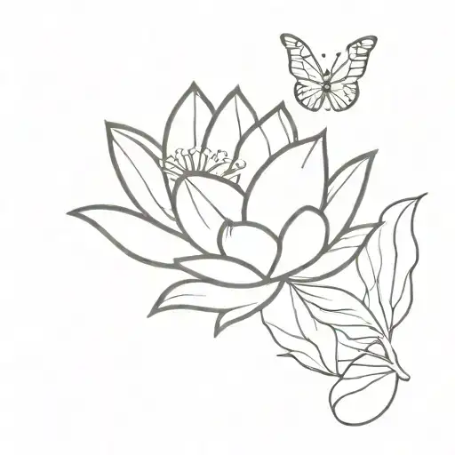 Lotus Flower And Butterfly Emerging