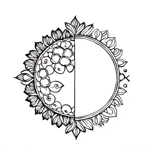 Half Mandala Half Flowers From Circle