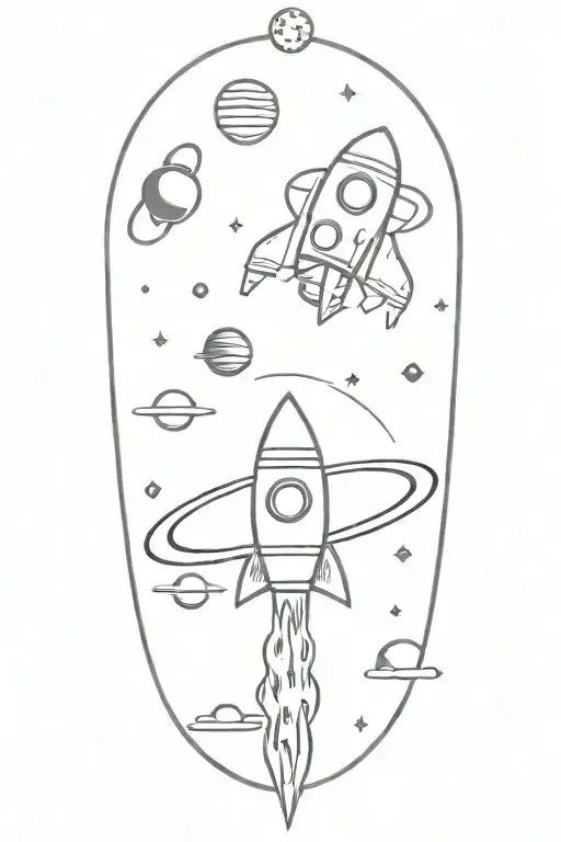Rocket Ship And Planets And Ufo