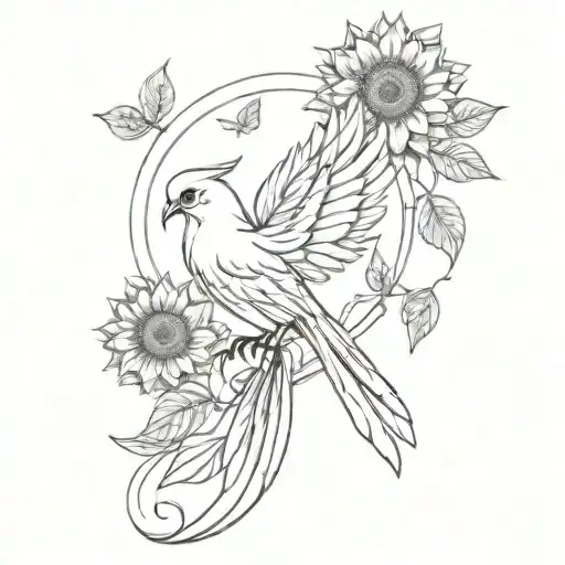 Phoenix Bird With Sunflowers Wrapped