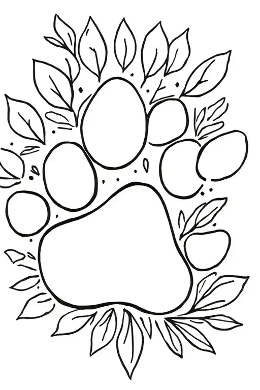 Floral Pattern In A Line With Paw Print Merged