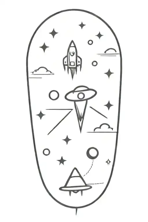 Rocket Ship And Planets And Ufo