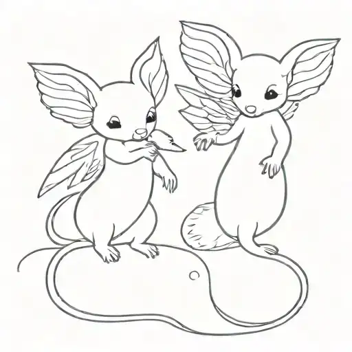 Tattoo Sketch Black And White Curly Mice Angels