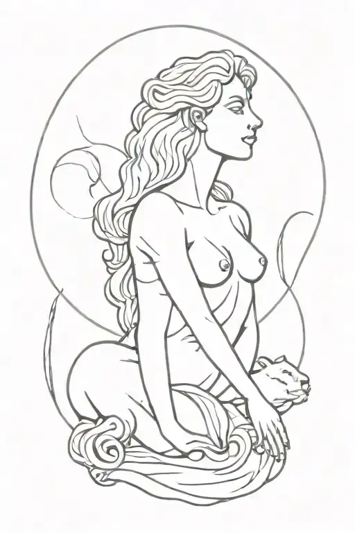 Venus In Lion Statue In Fine Line