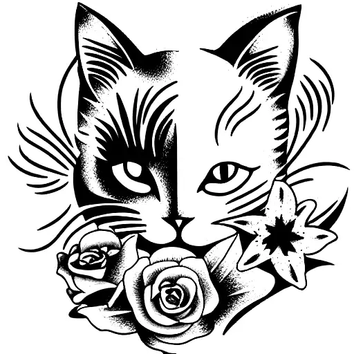 Cat With Flowers Modern Fantasy