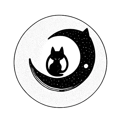 Graphic Cat Sitting Inside A Crescent Moon
