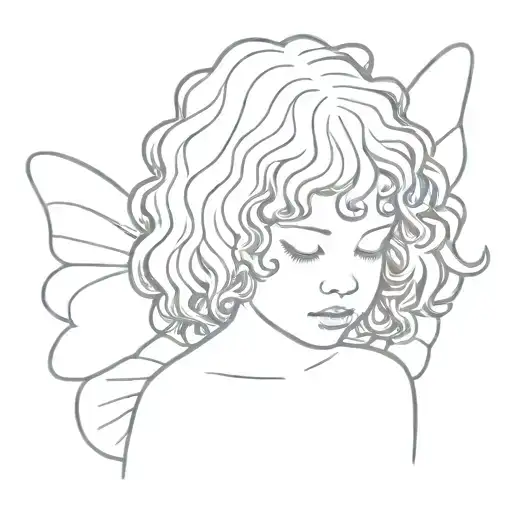 Curly Haired Little Girl With Butterfly Wings Turning Into Angel Wings