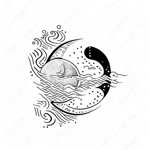 A Minimalist Tattoo Of A Sleeping Moon With Musical Notes As Its Rays