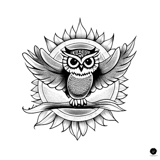 Flying Owl And Sunflower