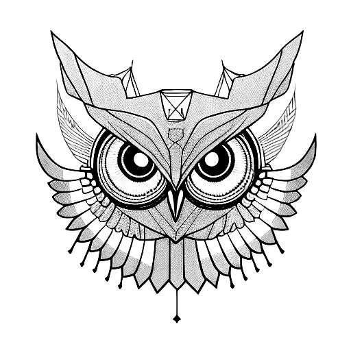 A Robot Owl Head And Wings With Lots Of Geometrics Details Divided By A Vertical Line In The Middle