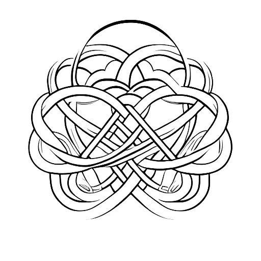 A Minimalist Tattoo Of Two Intertwined Hearts With The Word 'Sister' Written Inside