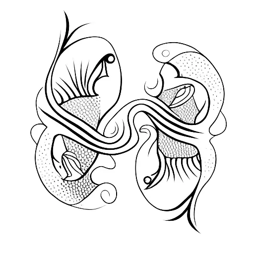 Two Fish With Flowers In A Line