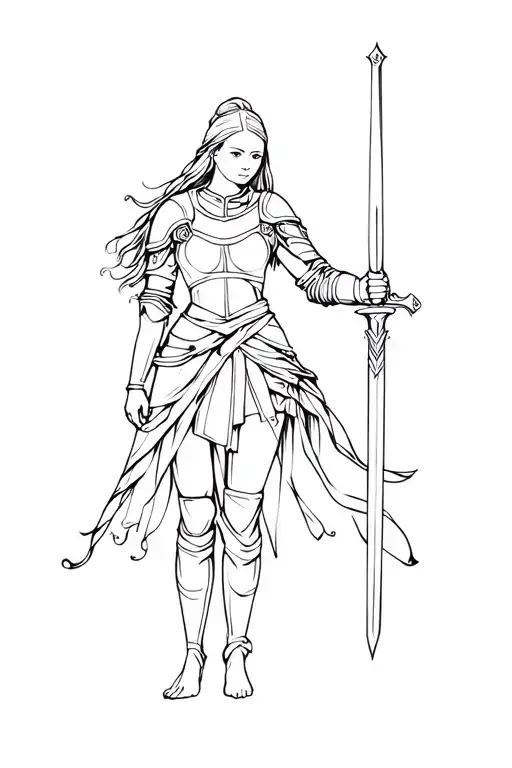 Female Knight Holding Sword