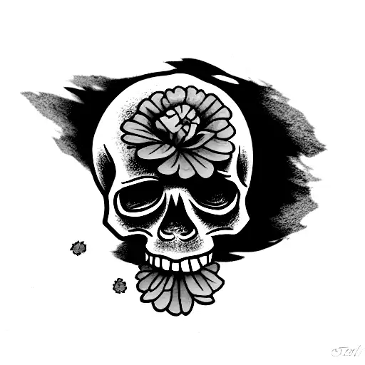 A Skull With A Marigold
