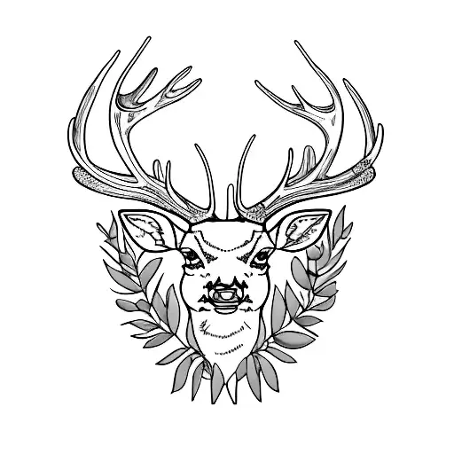 Deer Antler With Lilac And Other Flowers