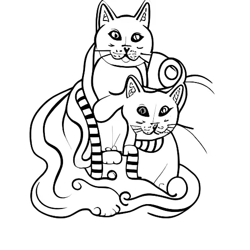 A Minimalist Tattoo Of A Cat And Dog Curled Up Together