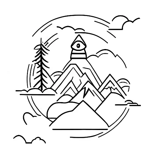 A Minimalist Tattoo Of A Hiker Scaling A Mountain Peak