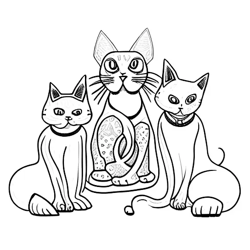 A Minimalist Tattoo Of Two Cats And A Dog Curled Up Together