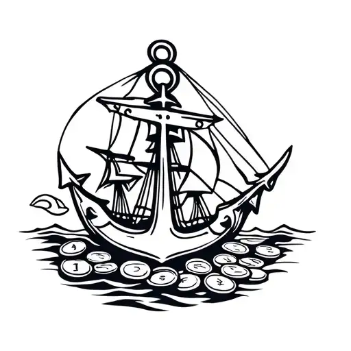 Anchor And Coins From Pirate Ship