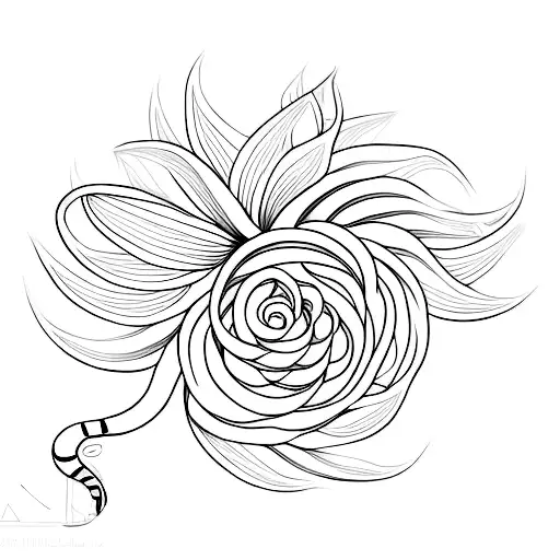 A Minimalist Tattoo Of A Snake Wrapped Around A Red Spider Lily