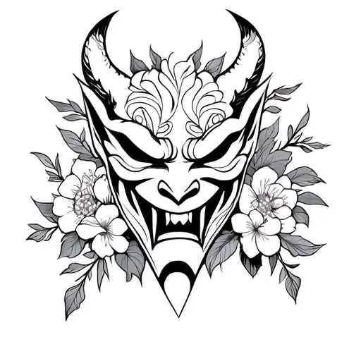 Oni Mask Wrapped In Flowers