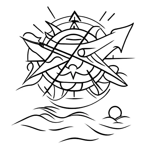 Arrow With Moon Front And Sun In The Back