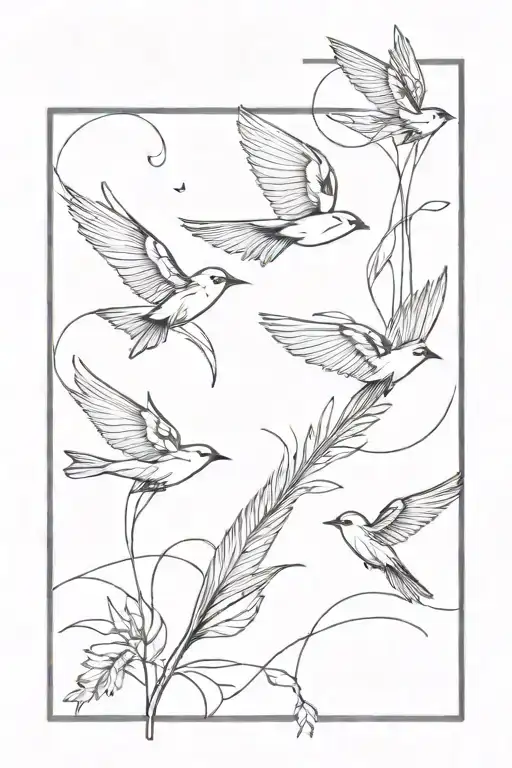 Moving Feather With Three Swallows Flying Around