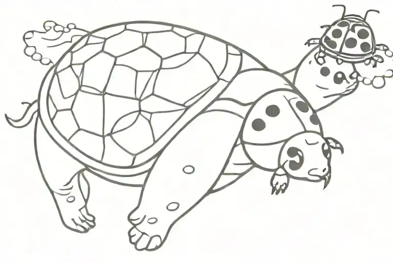 Lady Bug Flying With Bear And Sea Turtle On Its Back