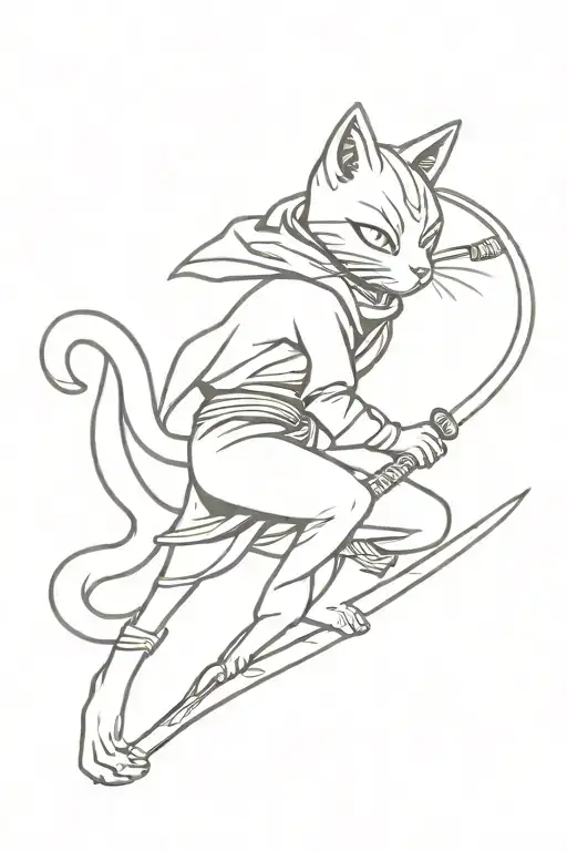 Female Anthro Ninja Cat Simple Cartoon