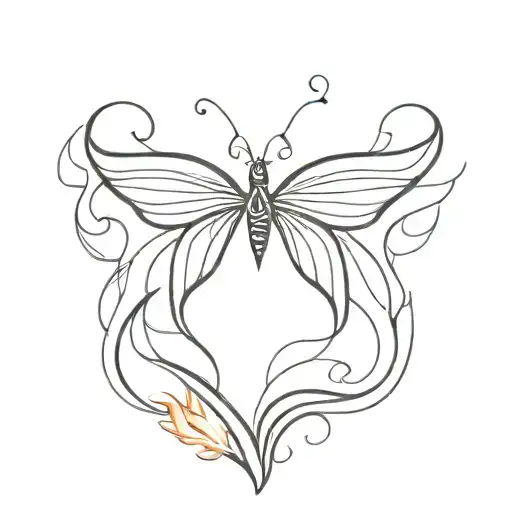 Butterfly With Tattoo Wings On Fire And Evil